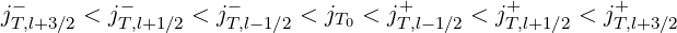 j-     < j-     <  j-     < jT0 < j+     < j+     <  j+
 T,l+3∕2   T,l+1∕2    T,l-1∕2         T,l- 1∕2    T,l+1∕2   T,l+3∕2
